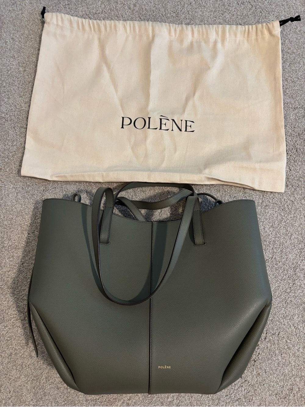 Polene Green Leather Tote Bag - Elegant Everyday Carry